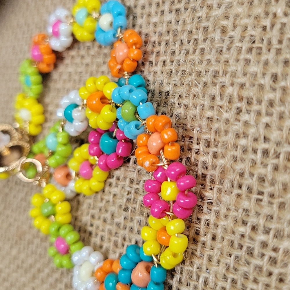 Multicolor Daisy Beaded Hoops - Picture 5 of 6
